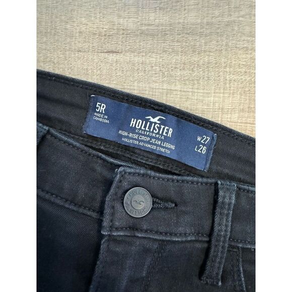 Women’s HOLLISTER jeggings W27  L26 High Rise Crop Stretchy 5 R Black Distressed - Picture 4 of 4